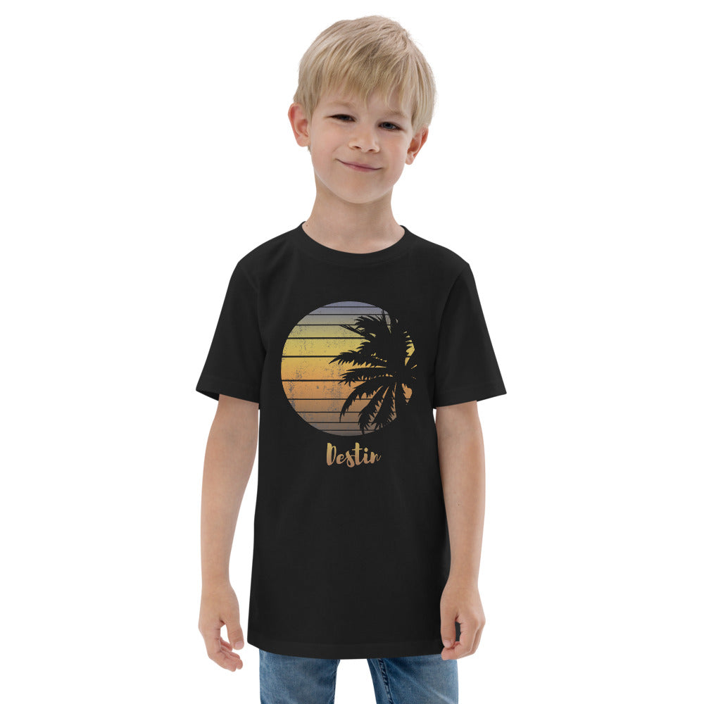 Retro Destin Florida Beach Palm Tree Vacation Souvenir Youth Jersey T-Shirt