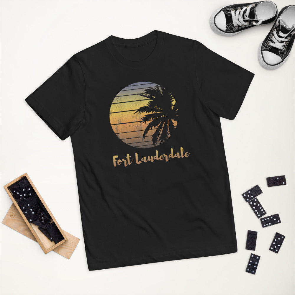 Retro Fort Lauderdale Florida Beach Palm Tree Vacation Souvenir Youth Jersey T-Shirt