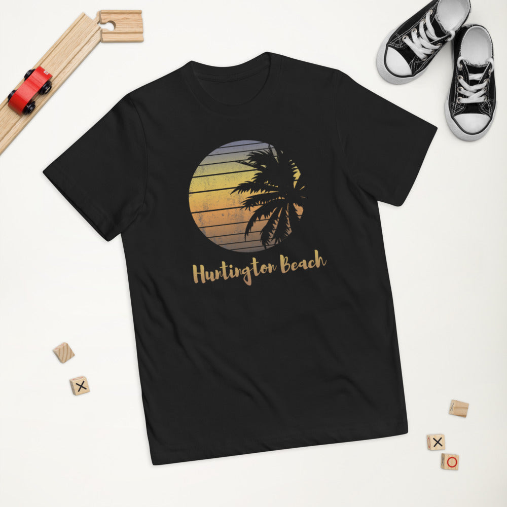 Retro Huntington Beach California Cool Vacation Souvenir Palm Tree Youth Jersey T-Shirt