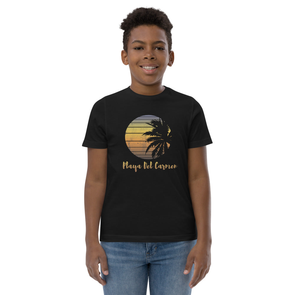 Retro Playa Del Carmen Mexico Beach Family Vacation Souvenir Palm Tree Youth Jersey T-Shirt