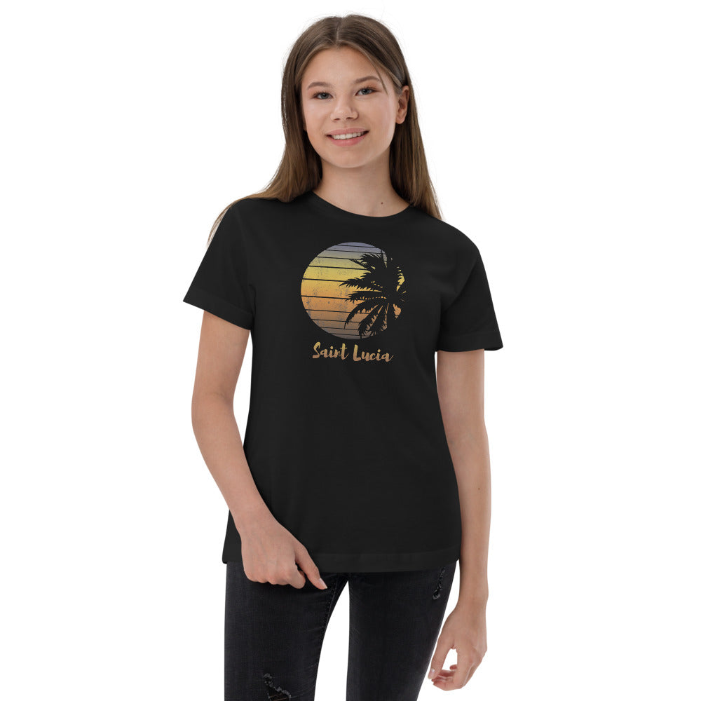 Retro Saint Lucia  Beach Palm Tree Vacation Souvenir Youth Jersey T-Shirt