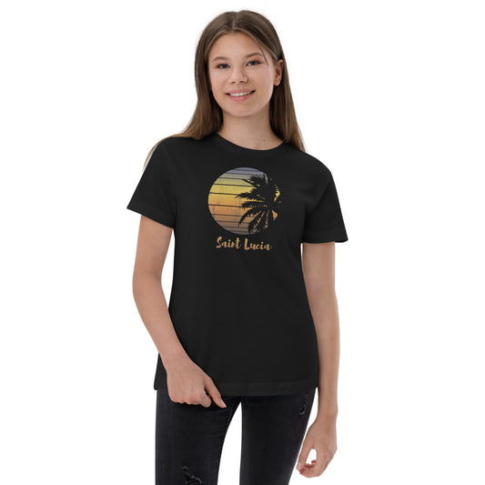 Retro Saint Lucia Beach Palm Tree Vacation Souvenir Youth Jersey T-Shirt