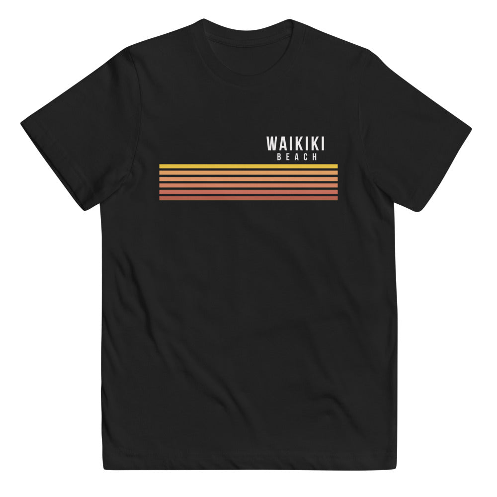 Retro Waikiki Beach Oahu Hawaii Vacation Stripes Youth Jersey T-Shirt