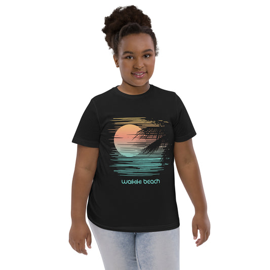 Waikiki Beach Oahu Hawaii Vacation Artistic Souvenir Youth Jersey T-Shirt