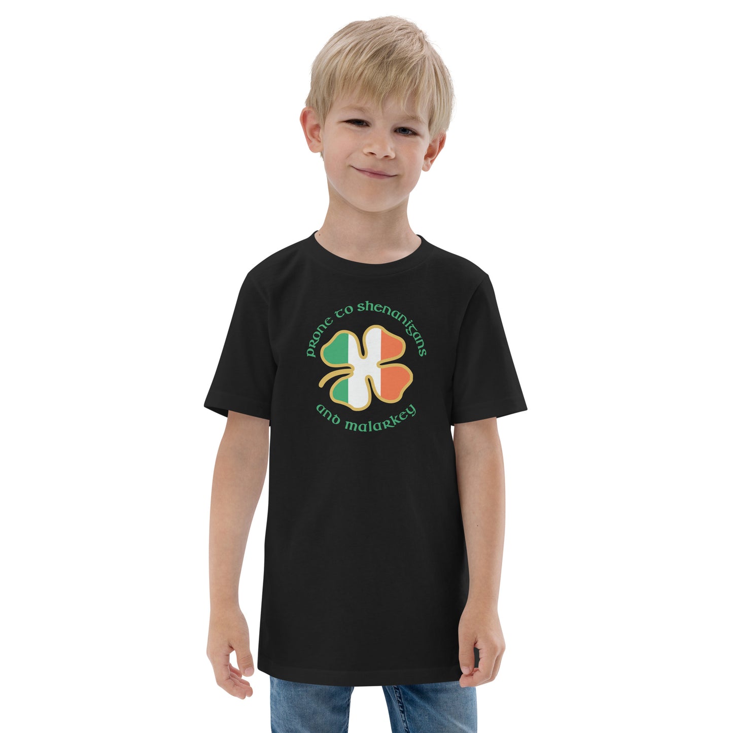 Funny Prone To Shenanigans & Malarkey Irish Flag St. Patrick's Day Youth Jersey T-Shirt