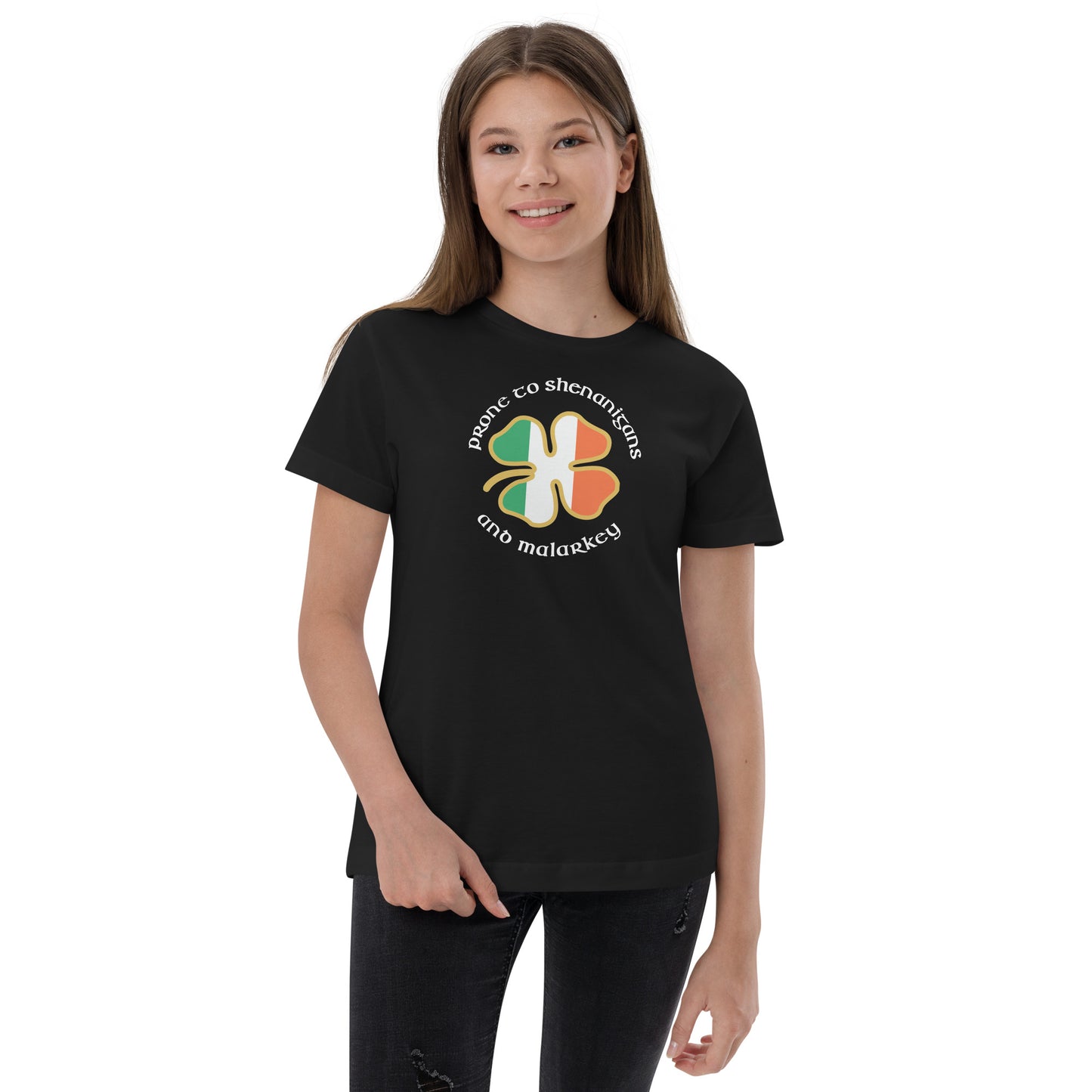 Funny Prone To Shenanigans & Malarkey Irish Flag St. Patrick's Day Youth Jersey T-Shirt