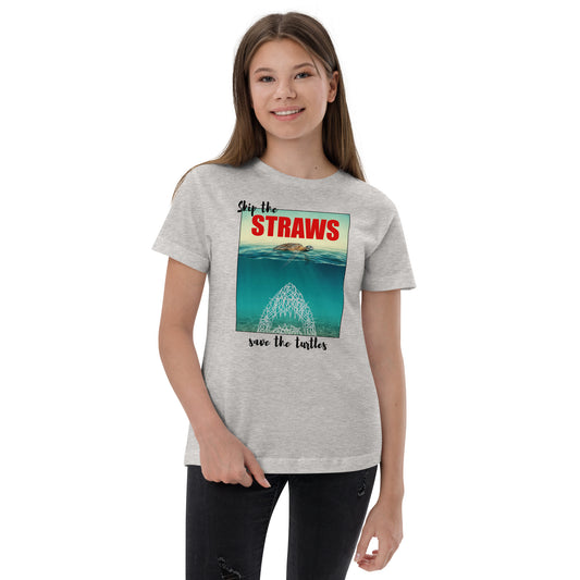 Skip The Straw Save The Turtles Climate Awareness Youth Jersey T-Shirt