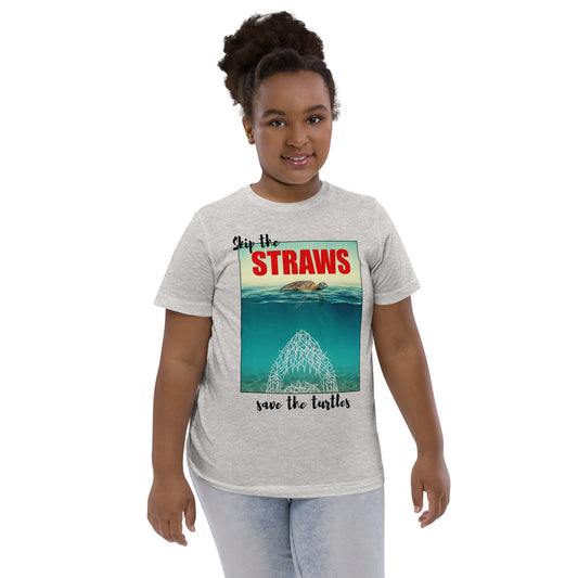 Skip The Straw Save The Turtles Climate Awareness Youth Jersey T-Shirt