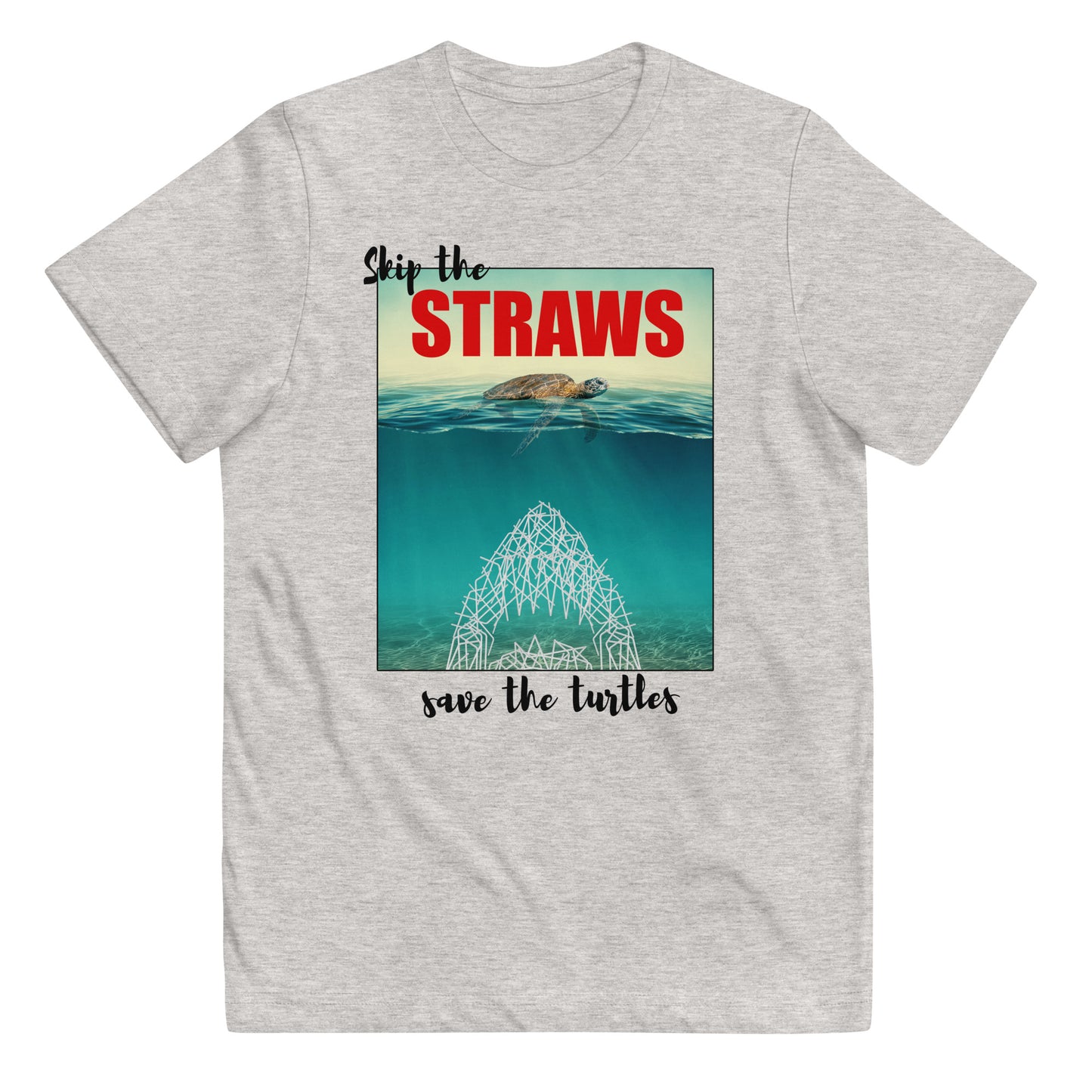 Skip The Straw Save The Turtles Climate Awareness Youth Jersey T-Shirt