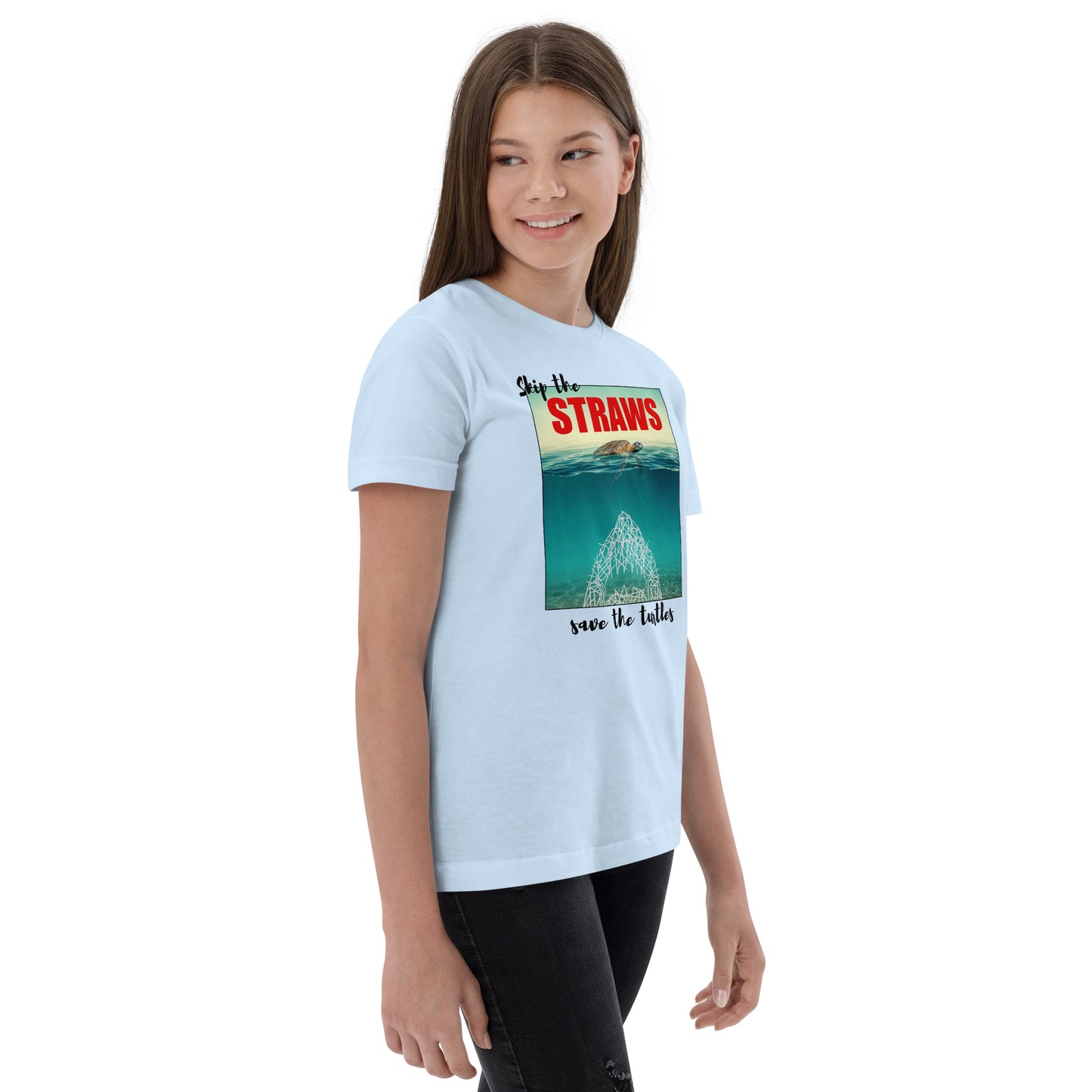 Skip The Straw Save The Turtles Climate Awareness Youth Jersey T-Shirt