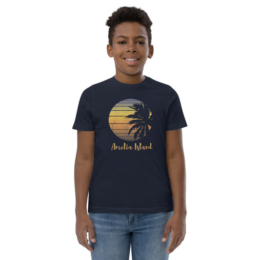 Retro Amelia Island Florida Beach Palm Tree Vacation Souvenir Youth Jersey T-Shirt