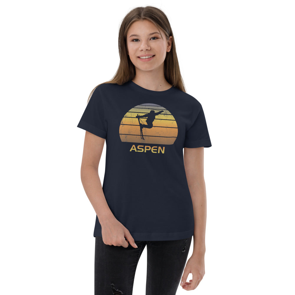 Cool Retro Aspen Colorado Skiing Ski Fan Youth Jersey T-Shirt