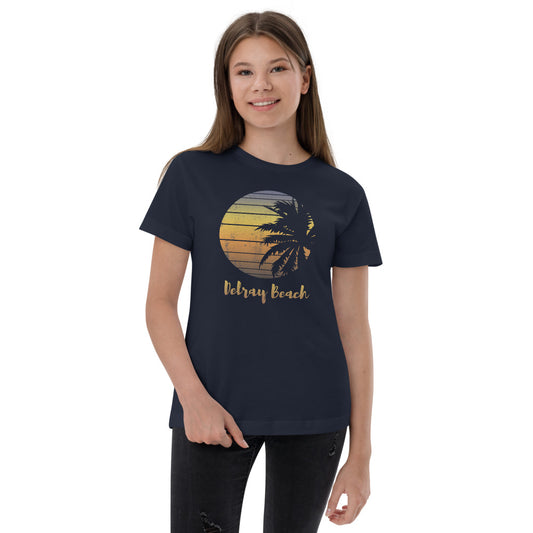 Retro Delray Beach Florida Palm Tree Vacation Souvenir Youth Jersey T-Shirt