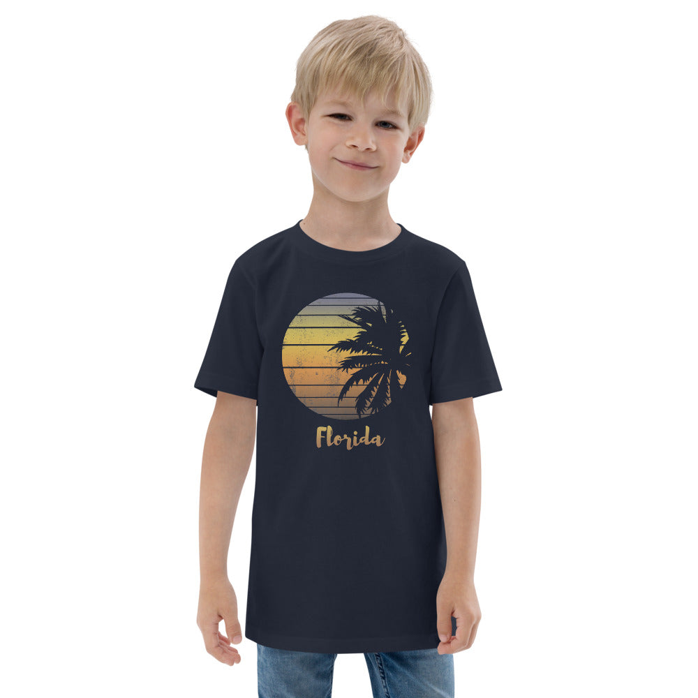 Retro Florida Beach Palm Tree Vacation Souvenir Youth Jersey T-Shirt