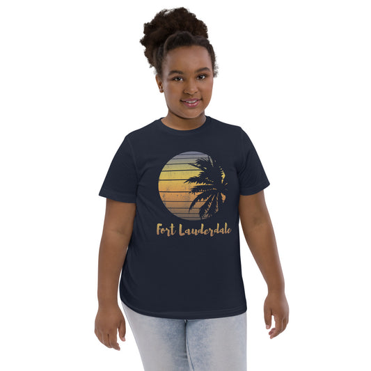 Retro Fort Lauderdale Florida Beach Palm Tree Vacation Souvenir Youth Jersey T-Shirt