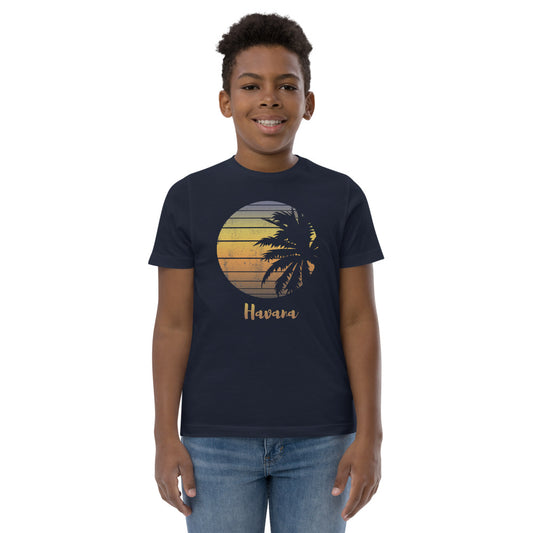 Retro Havana Cuba Beach Palm Tree Vacation Souvenir Youth Jersey T-Shirt