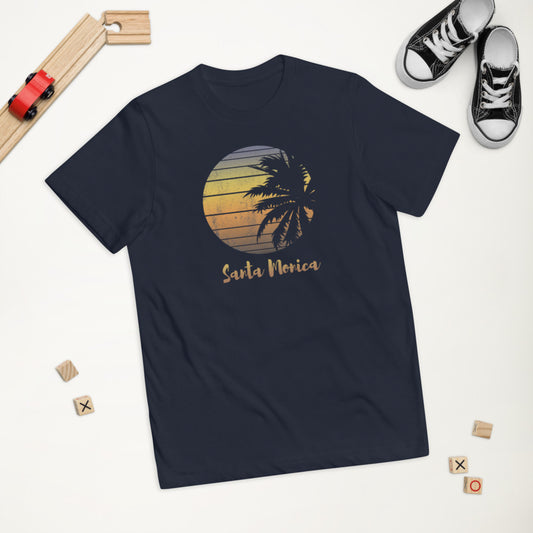 Retro Santa Monica California Beach Vacation Souvenir Palm Tree Youth Jersey T-Shirt