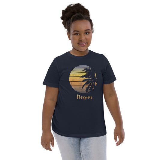 Retro Nassau Bahamas Beach Palm Tree Vacation Souvenir Youth Jersey T-Shirt