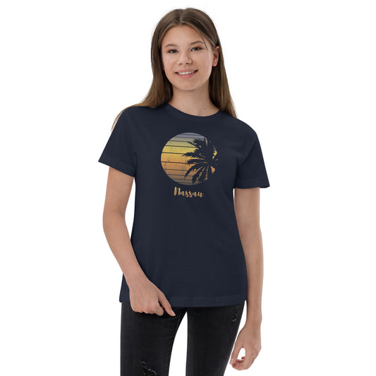 Retro Nassau Bahamas Beach Palm Tree Vacation Souvenir Youth Jersey T-Shirt