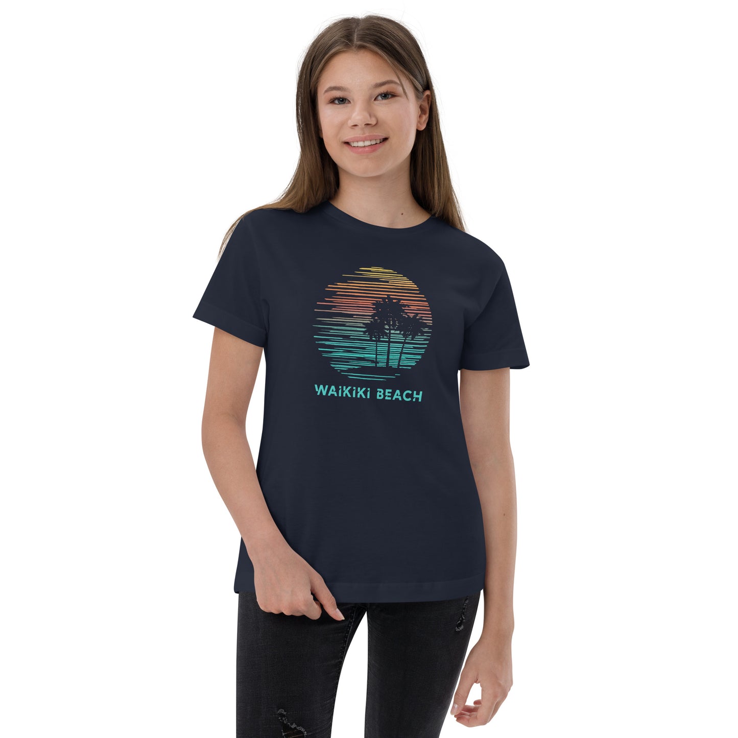 Waikiki Beach Oahu Hawaii Hawaiian Vacation Souvenir Youth Jersey T-Shirt