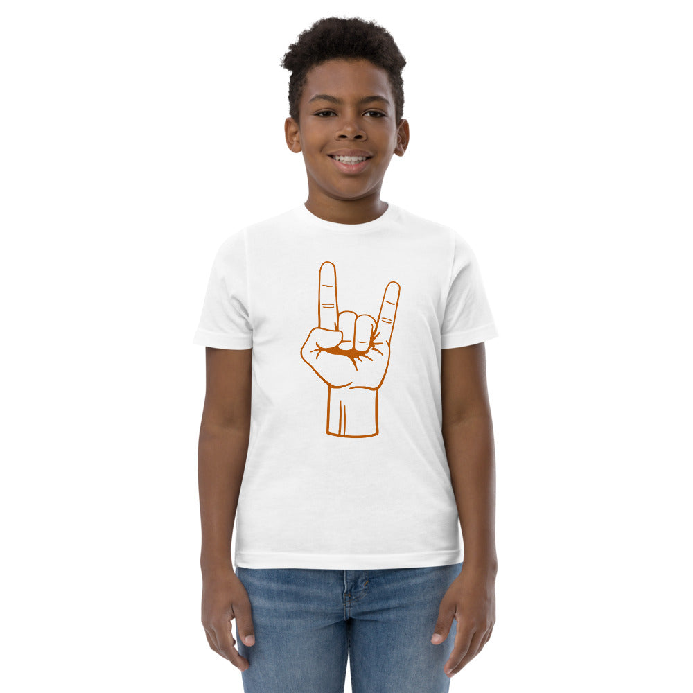 Texas Rocker Long Horn Hand Sign College Football Fan Youth Jersey T-Shirt