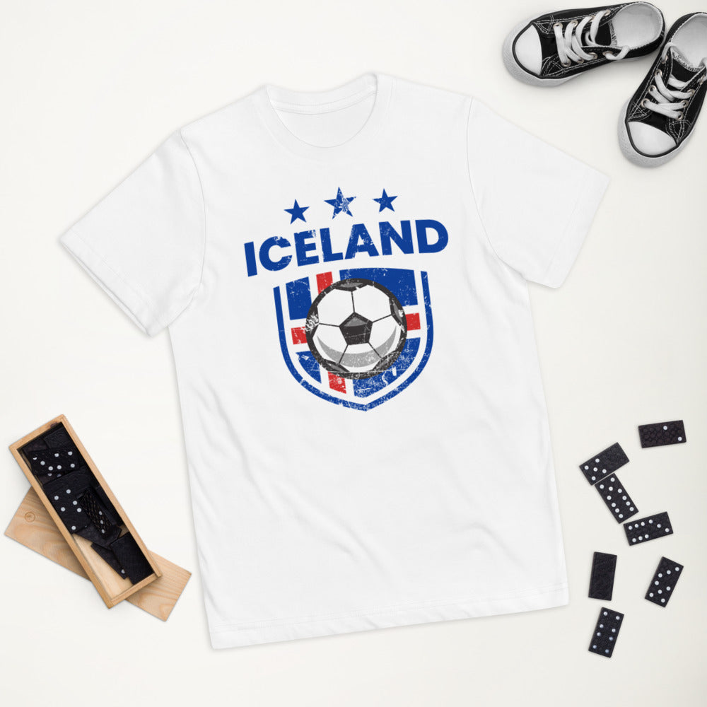 Retro Iceland Soccer Team Football Fan Country Icelandic Flag Youth Jersey T-Shirt