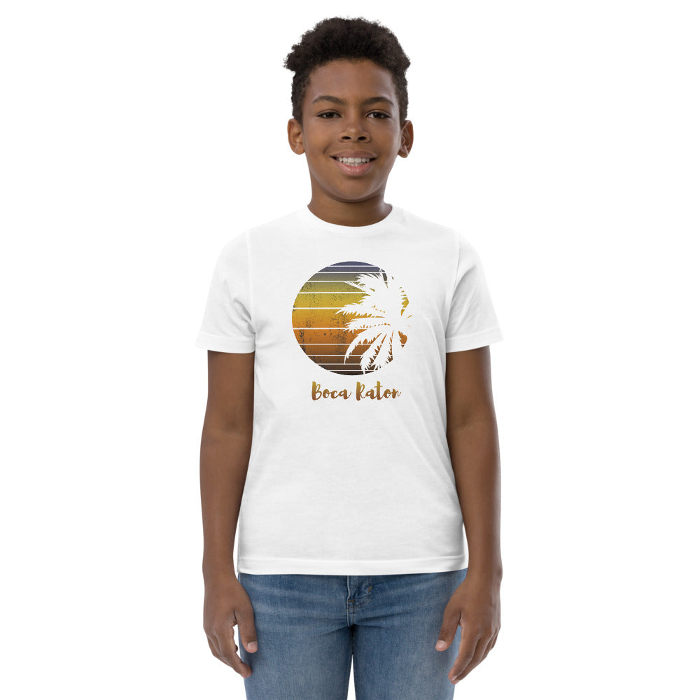 Retro Boca Raton Florida Beach Palm Tree Vacation Souvenir Youth Jersey T-Shirt