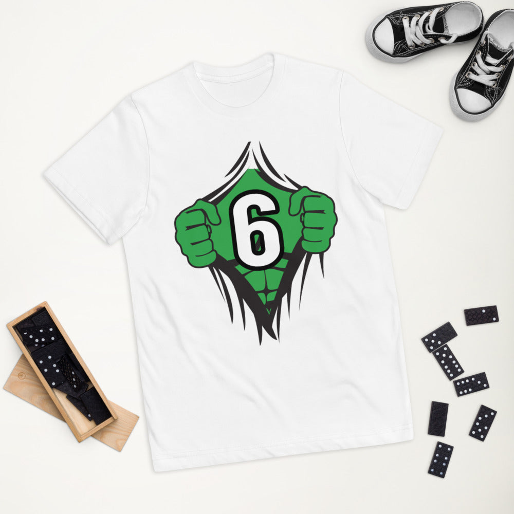 Funny 6th Birthday Kids Turning 6 Years Old Superhero Comic Cartoon Youth Jersey T-Shirt