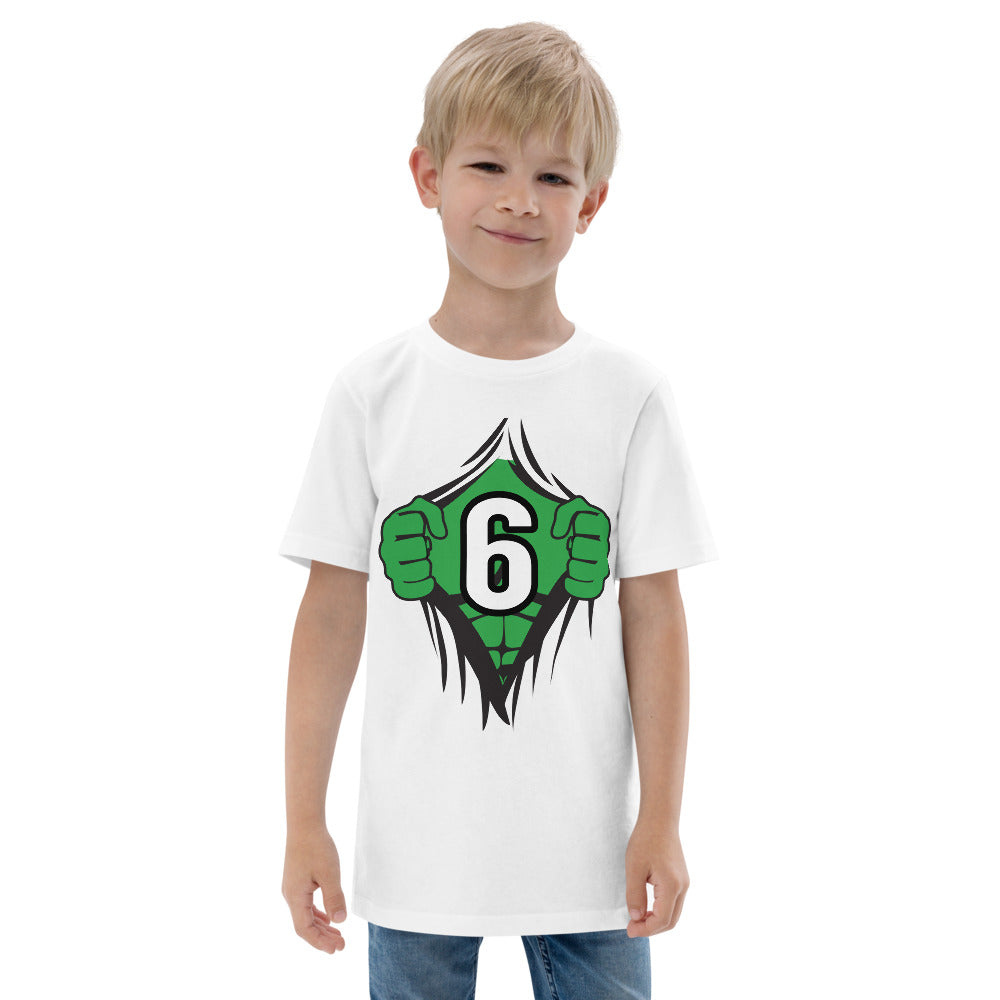 Funny 6th Birthday Kids Turning 6 Years Old Superhero Comic Cartoon Youth Jersey T-Shirt