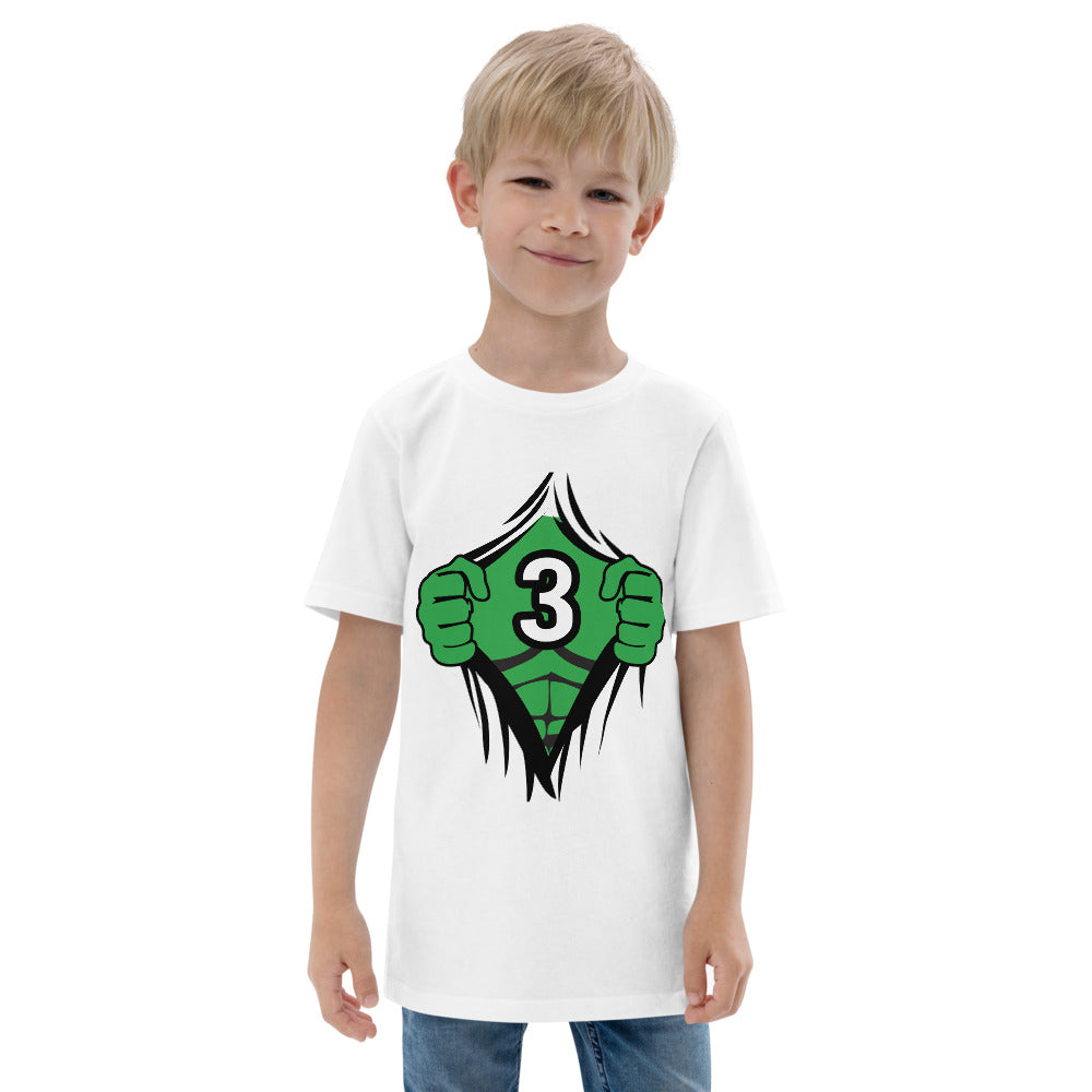 Funny 3rd Birthday Kids Turning 3 Years Old Superhero Comic Cartoon Youth Jersey T-Shirt