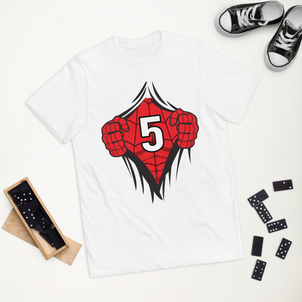 Cool Superhero Comic Cartoon 5th Birthday Kids Turning 5 Years Old Youth Jersey T-Shirt