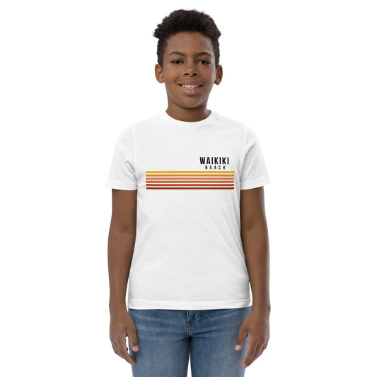 Retro Waikiki Beach Oahu Hawaii Vacation Stripes Youth Jersey T-Shirt