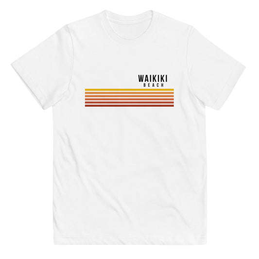 Retro Waikiki Beach Oahu Hawaii Vacation Stripes Youth Jersey T-Shirt