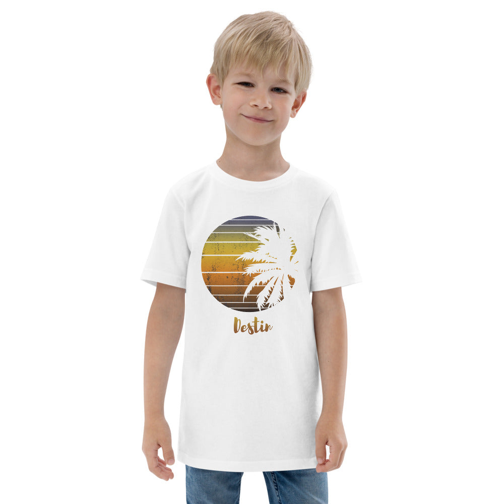 Retro Destin Florida Beach Palm Tree Vacation Souvenir Youth Jersey T-Shirt