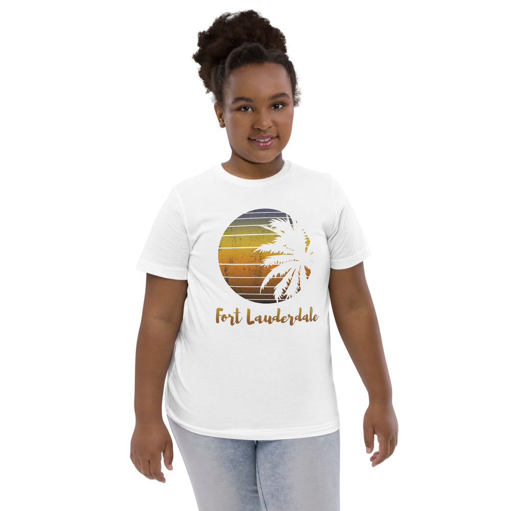 Retro Fort Lauderdale Florida Beach Palm Tree Vacation Souvenir Youth Jersey T-Shirt