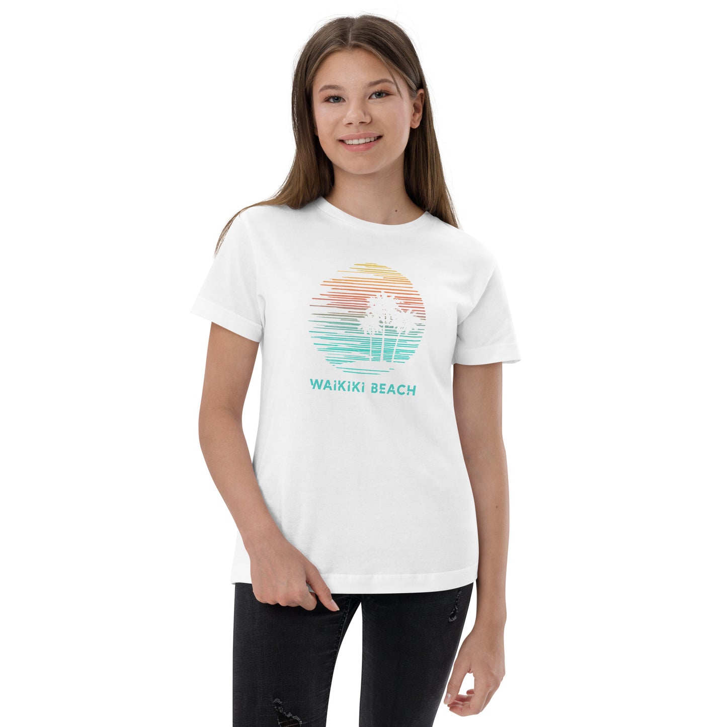 Waikiki Beach Oahu Hawaii Hawaiian Vacation Souvenir Youth Jersey T-Shirt