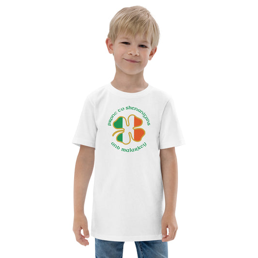 Funny Prone To Shenanigans & Malarkey Irish Flag St. Patrick's Day Youth Jersey T-Shirt