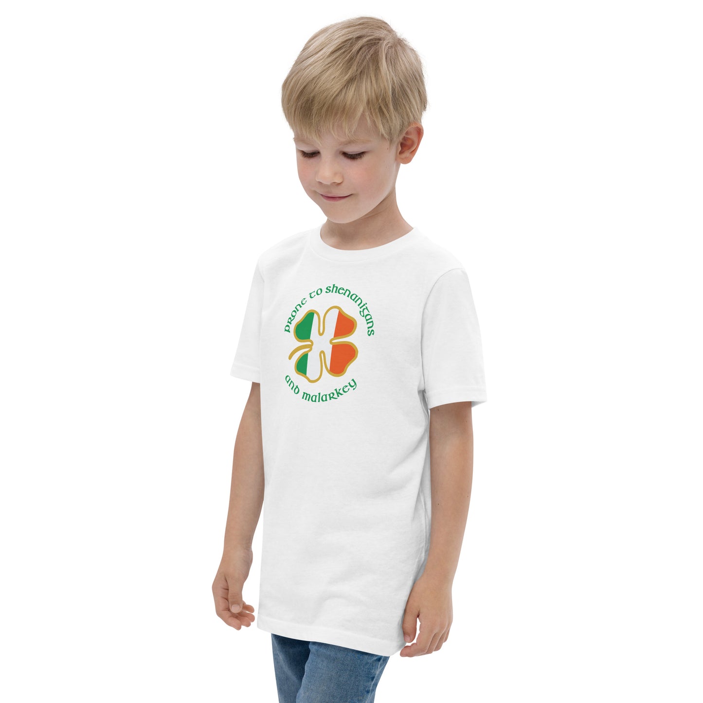 Funny Prone To Shenanigans & Malarkey Irish Flag St. Patrick's Day Youth Jersey T-Shirt