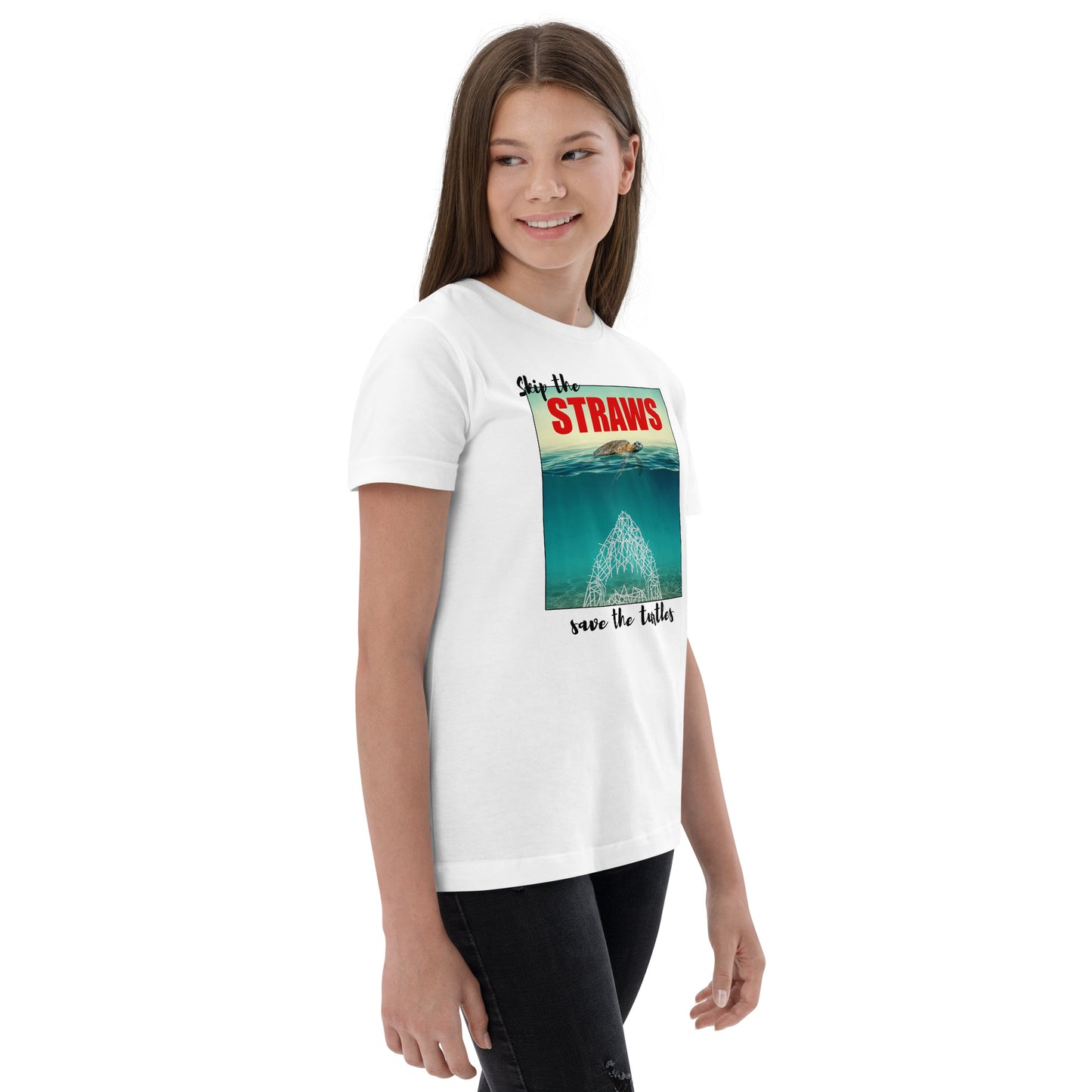 Skip The Straw Save The Turtles Climate Awareness Youth Jersey T-Shirt