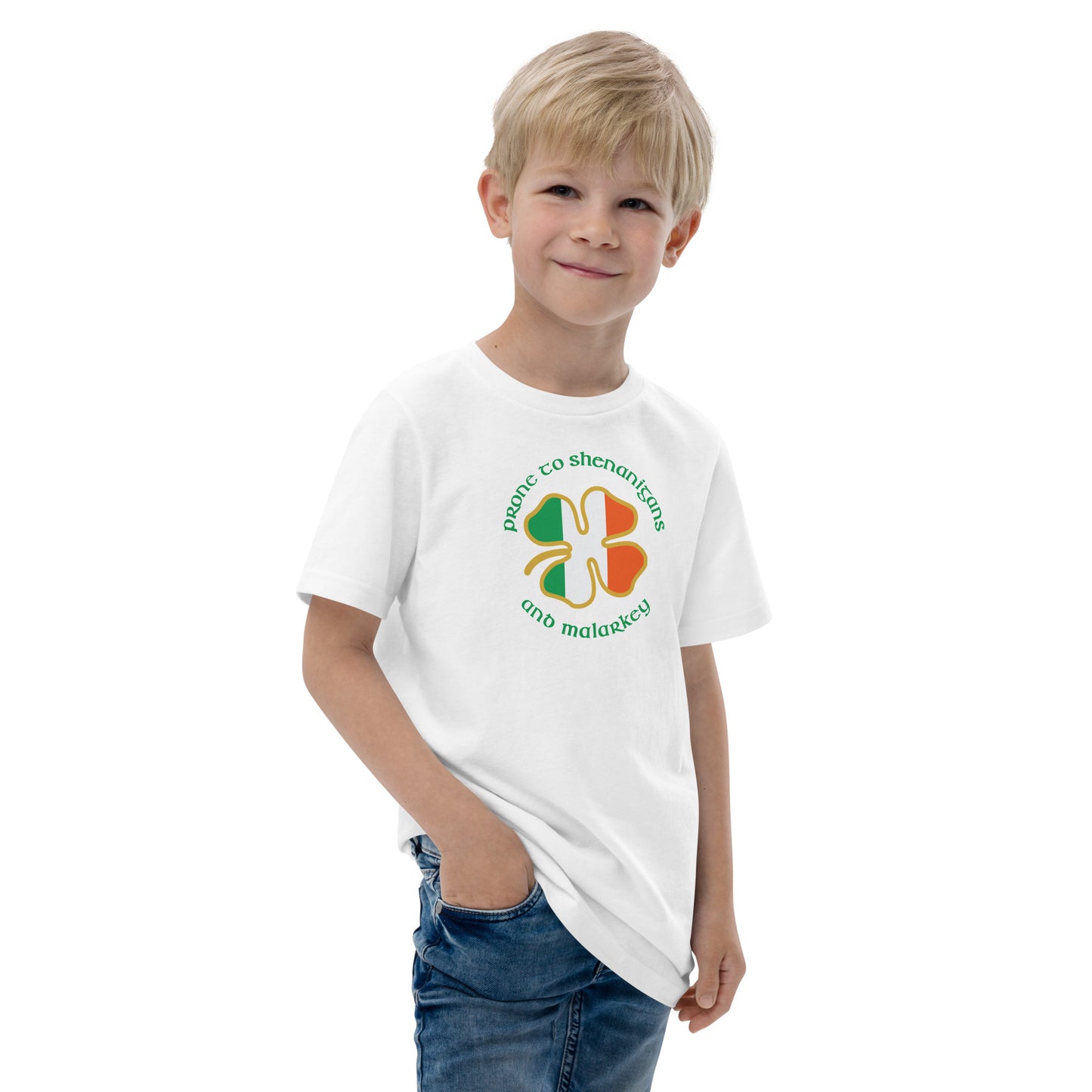 Funny Prone To Shenanigans & Malarkey Irish Flag St. Patrick's Day Youth Jersey T-Shirt